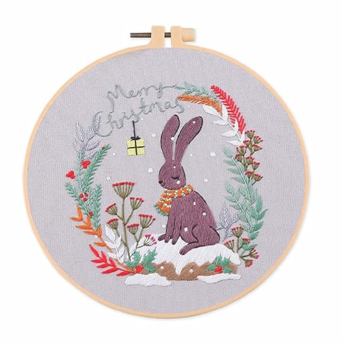 Awesocrafts Stickset, Frohe Weihnachten, vollständige Palette von Stickerei-Starter-Sets für Anfänger, Erwachsene, Kinder, DIY, Kreuzstich, handgefertigt, einfache Muster (Kaninchen) von Awesocrafts