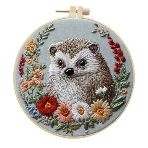 Awesocrafts Stickset, Igelblumen, komplettes Sortiment an Stickerei-Starter-Kits für Anfänger und Erwachsene, DIY, handgefertigt, einfache Muster (Hedgehog 2) von Awesocrafts