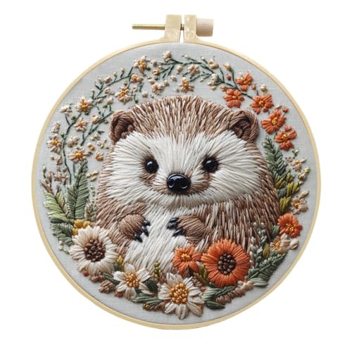 Awesocrafts Stickset, Igelblumen, komplettes Sortiment an Stickerei-Starter-Kits für Anfänger und Erwachsene, DIY, handgefertigt, einfache Muster (Hedgehog 4) von Awesocrafts