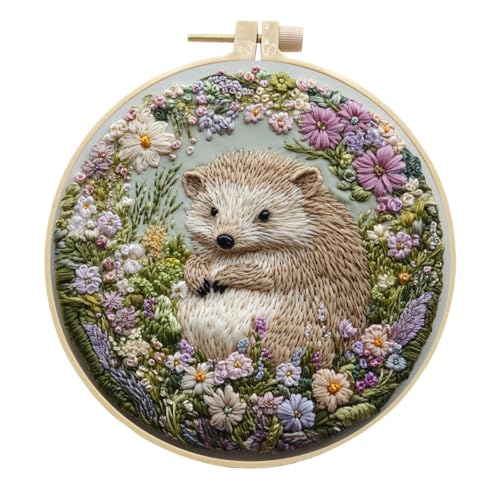 Awesocrafts Stickset, Igelblumen, komplettes Sortiment an Stickerei-Starter-Kits für Anfänger und Erwachsene, DIY, handgefertigt, einfache Muster (Igel 1) von Awesocrafts