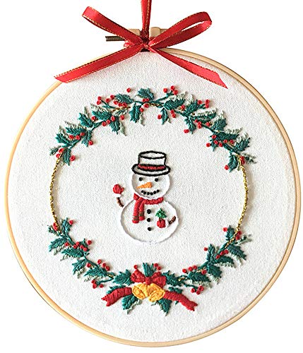 Awesocrafts Stickset, Schneemann, Weihnachtsschmuck, Blätter, Kranz, Blumen, komplette Auswahl an Stickerei-Starter-Sets für Anfänger, Erwachsene, Kinder, DIY (Schneemann) von Awesocrafts