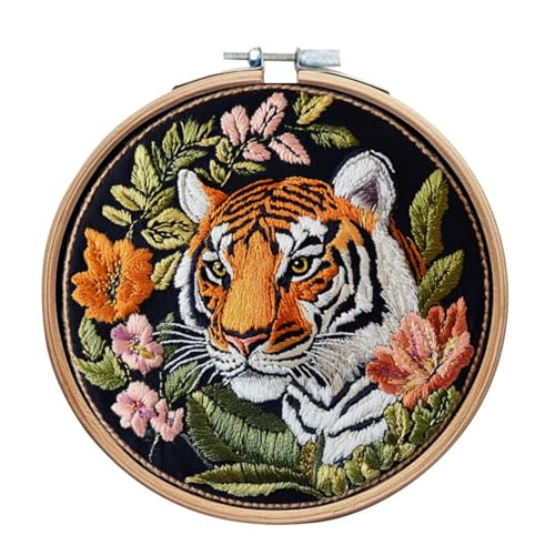 Awesocrafts Stickset, schöne Tigerblumen, komplettes Sortiment an Stickerei-Starter-Sets für Anfänger und Erwachsene, DIY, handgemachte einfache Muster (gutaussehend) von Awesocrafts