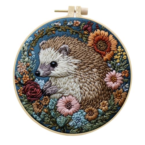 Awesocrafts XXXXXX Stickerei-Set, komplettes Sortiment an Stickerei-Starter-Kits für Anfänger und Erwachsene, DIY, handgefertigt, einfache Muster (Hedgehog 3) von Awesocrafts