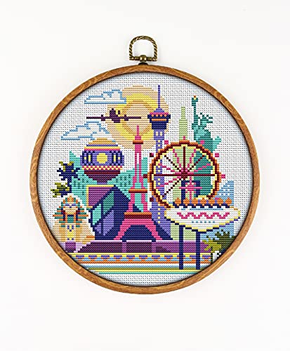 Las Vegas K072 Kreuzstich-Set Nr. 2 Fäden, Nadeln, Stoff und 4 bedruckte Farbschemata innen, Stickmuster-Kit von Awesome Pattern Studio