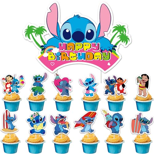 49 Stück Stitch Tortendeko, Lilo & Stitch Happy Birthday Cake Topper, Geburtstag kuchen deko, Stitch Theme Tortenaufleger für Geburtstagsfeier, Babyparty von Awonlate