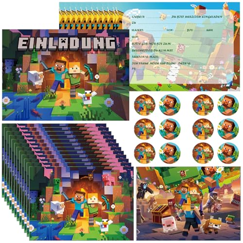Gamer Einladungskarten Kindergeburtstag, 12er Set Einladungskarten Geburtstag, Cartoon Party Einladunge Mit Umschlag Deutsch mit Aufkleber, Partyeinladungen Einladungen Kinder Gamer Einladungskarten Kindergeburtstag, 12er Set Einladungskarten Geburtstag, Cartoon Party Einladunge Mit Umschlag Deutsch mit Aufkleber, Partyeinladungen Einladungen Kinder von Awonlate