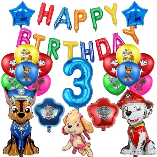 Paw Luftballon Geburtstag Deko 3 Jahre Jungen Mädchen, Geburtstag Ballons für 3 Jahre altes Kind Dog Geburtstagsparty-Luftballons für Kinder Jungen Mädchen von Awonlate