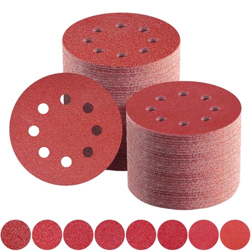 Schleifpapier 125mm Klett 10 x 40/60/80/100/120/150/180/240 Körnung 8 Loch Schleifscheiben Set für Exzenterschleifer (80Stück) von Awutzut