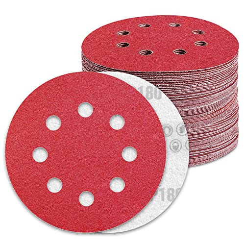 Schleifpapier 125mm Klett 180 Körnung Schleifscheiben für 8 Loch Exzenterschleifer (100 Stück) von Awutzut