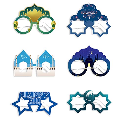 EID-Papierbrillen für Fotoautomaten, islamische lustige Party-Dekorationen, Brillen, Dekorationen, Partybrillen für Kinder und Erwachsene, lustige Eid-Papierbrillen, 6 Stück von Awydky