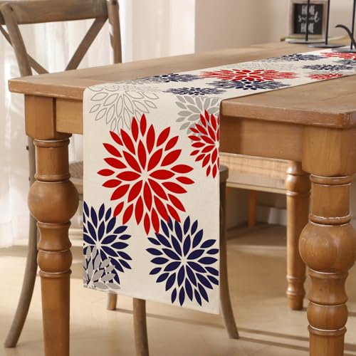 Tischläufer Modern Rot Marineblau Blumen Dahlien Tischläufer leinen Herbst Table Runner Küche Tisch Dekoration Tischdecke für Hochzeit Esszimmer Drinnen Urlaub Party Dekor 40x100 cm Tischläufer Modern Rot Marineblau Blumen Dahlien Tischläufer leinen Herbst Table Runner Küche Tisch Dekoration Tischdecke für Hochzeit Esszimmer Drinnen Urlaub Party Dekor 40x100 cm von AwzyGous