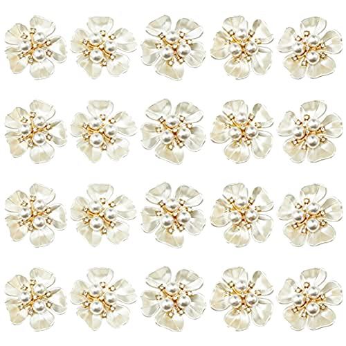 Axaooqeld 20 Stück Perlen-Strass-Verzierungen, Blumen-Knöpfe mit Flacher Rückseite für Schuhdekoration, Schmuckherstellung von Axaooqeld
