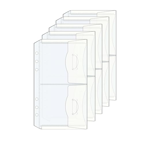 AxeWoodz 5 x A5-Bindertaschen mit Klappe, 2 Taschen, Geldumschläge, 6-fach gelocht, Bindertasche, transparente PP-Budget-Umschläge von AxeWoodz