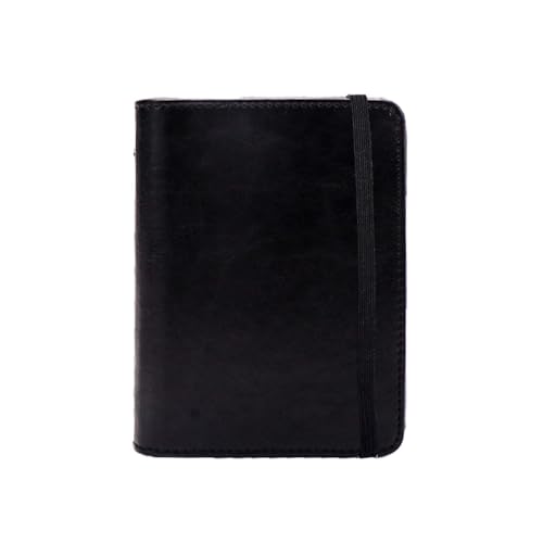 AxeWoodz XHL-PUBinderM5-5Ring Ringbuch aus PU-Leder, A8, 5-Ringbuch mit 80 Blatt, nachfüllbares Notizbuch mit Bandage, Planer, Notizbuch, lose Blätter, 10,5 x 13 cm, Schwarz von AxeWoodz