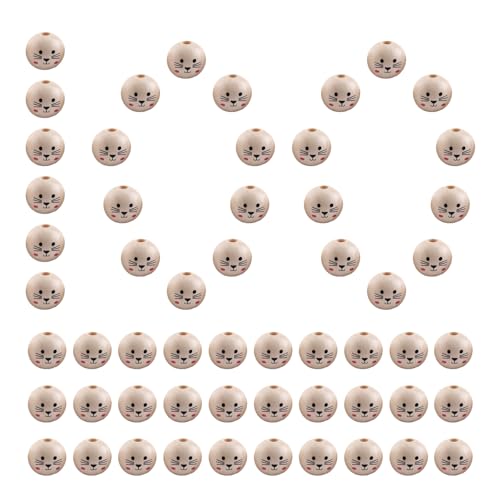 100 Stück Holzperlen, 20 mm bedruckte Smiley-Holzperlen, Cartoon-Puppenkopf-Ausdrucksperlen, für Bastelarbeiten, Dekorationen und Bastelarbeiten (A) von Axfbim