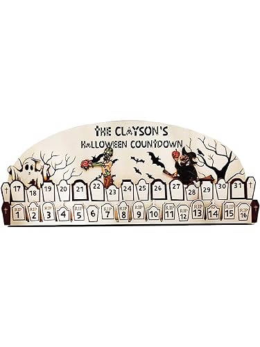 2023 Holz Halloween Adventskalender Tragbare Halloween Sarg Ornamente Thanksgiving Halloween Weihnachten Countdown Dekoration Kalender Holz Halloween Adventskalender von Axfbim
