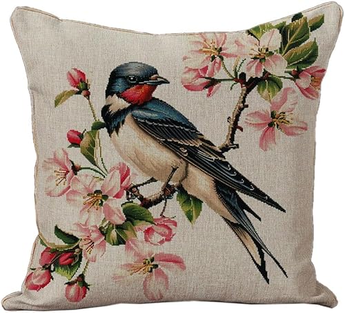 AxiangziK 11CT Stickpackung Kissenhülle,Schwalbe Vogel auf Baum,vorgezeichnet komplettes Stickset mit Stickvorlage Stickerei-Kit zum Selbersticken Erwachsene,45x45cm AxiangziK 11CT Stickpackung Kissenhülle,Schwalbe Vogel auf Baum,vorgezeichnet komplettes Stickset mit Stickvorlage Stickerei-Kit zum Selbersticken Erwachsene,45x45cm von AxiangziK