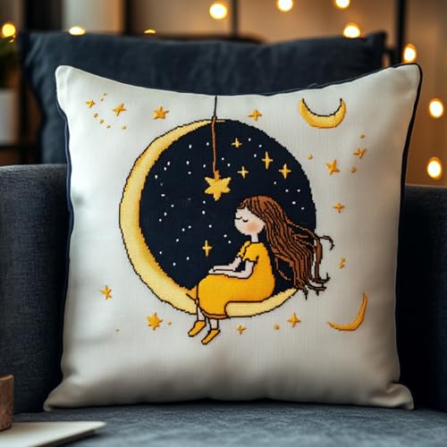 AxiangziK Cartoon-Sternenhimmel DIY Knüpfkissen Set erwachsene,Mädchen auf dem Mond,knüpfkissen set,Knüpfkissen,Überwurfkissen,Matte,Stickerei-Bastelsets für Anfänger Heimdekoration,17x17in AxiangziK Cartoon-Sternenhimmel DIY Knüpfkissen Set erwachsene,Mädchen auf dem Mond,knüpfkissen set,Knüpfkissen,Überwurfkissen,Matte,Stickerei-Bastelsets für Anfänger Heimdekoration,17x17in von AxiangziK