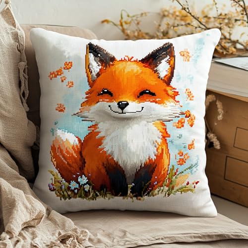 AxiangziK Cartoon-Tiere DIY Knüpfhaken-Set Knüpfkissen,Ein süßer kleiner Fuchs,Latch Hook Kissen Kit,Knüpfkissen Set für Anfänger Erwachsene oder Kinder zum Selber Knüpfen,17x17in von AxiangziK
