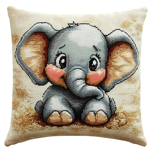 AxiangziK Cartoon-Tiere DIY Knüpfpackung für Kinder & Erwachsene,Ein süßer kleiner Elefant,Kissenbezug Knüpfkissen Knüpfset Teppich Bastel- Und Heimdekoration,17x17in von AxiangziK