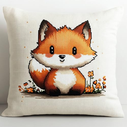 AxiangziK Cartoon-Tiere Kissenbezug Knüpfset,Ein süßer kleiner Fuchs,Knüpfkissen Set,DIY Knüpfteppich Knüpfpackung,Latch Hook Kits für Kinder und Erwachsene,17x17in von AxiangziK