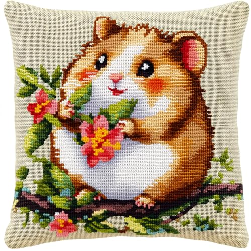 AxiangziK Cartoon-Tiere Knüpfkissen Set,Ein süßer kleiner Hamster,für Kinder oder Anfänger Erwachsene zum Selber Knüpfen,DIY Knüpfteppich Knüpfpackung,Knüpfhaken Set,17x17in von AxiangziK