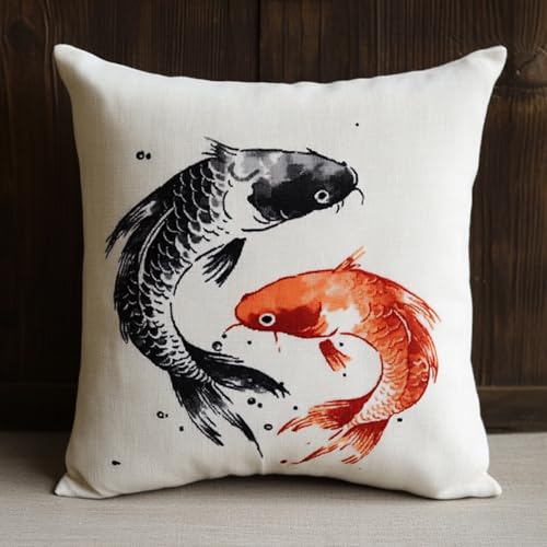 AxiangziK Chinesischer Tuschemalerei-Stil Latch Hook Cushion Kits for Adults,Koi-Fische,Latch Hook Pillow Case,Embroidery Kits,DIY Needlework Pillow Cover Cushion Making,17x17in AxiangziK Chinesischer Tuschemalerei-Stil Latch Hook Cushion Kits for Adults,Koi-Fische,Latch Hook Pillow Case,Embroidery Kits,DIY Needlework Pillow Cover Cushion Making,17x17in von AxiangziK