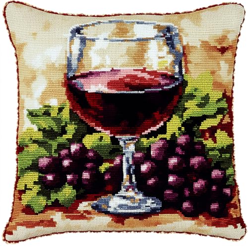 AxiangziK DIY Knüpfpackung für Kinder & Erwachsene,Trauben und Weinglas,Kissenbezug Knüpfkissen Knüpfset Teppich Bastel- Und Heimdekoration,17x17in von AxiangziK