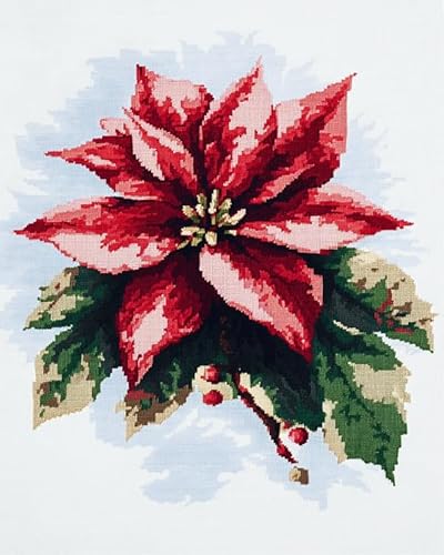 AxiangziK DIY Stickerei Set Erwachsene Anfänger Kinder,11CT,Weihnachten,Weihnachtssternblumen,stickbilder cross stitch set,Kreuzstich Stickpackungen,40x50cm von AxiangziK