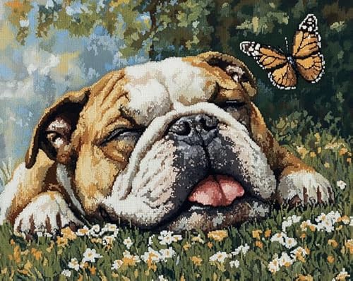 AxiangziK Englische Bulldogge DIY Kreuzstich Stickpackungen Vorgedruckt 11CT,Hunde- und Schmetterlingswiese,Sticken Set Erwachsene Kreuzstich Bild,Wandkunst-Heimdekoration,40x50cm AxiangziK Englische Bulldogge DIY Kreuzstich Stickpackungen Vorgedruckt 11CT,Hunde- und Schmetterlingswiese,Sticken Set Erwachsene Kreuzstich Bild,Wandkunst-Heimdekoration,40x50cm von AxiangziK