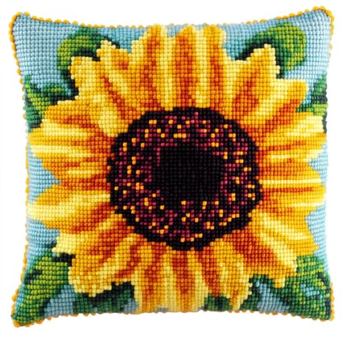 AxiangziK Gelbe Blumen DIY knüpfen set erwachsene,Sonnenblume,Haken-Knüpfset Kissenbezug bedrucktes Kissen Häkelgarn,Stickerei,Dekoration,Anfänger-Knüpfs,17x17in von AxiangziK