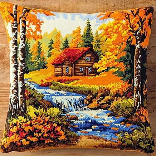 AxiangziK Herbstlandschaft Latch Hook Kissen Kit,Waldhütte Fluss,Knüpfkissen Set für Anfänger Erwachsene oder Kinder zum Selber Knüpfen,DIY Knüpfteppich Knüpfpackung,17x17in AxiangziK Herbstlandschaft Latch Hook Kissen Kit,Waldhütte Fluss,Knüpfkissen Set für Anfänger Erwachsene oder Kinder zum Selber Knüpfen,DIY Knüpfteppich Knüpfpackung,17x17in von AxiangziK