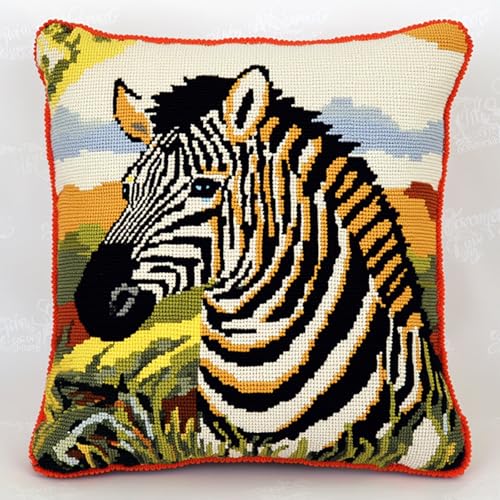 AxiangziK Knüpfhaken,komplettes Kissenüberzug-Set,Tierzebra,Kissenbezüge,Häkelset für Kinder,Erwachsene,Anfänger,Heimdekoration,17x17in von AxiangziK