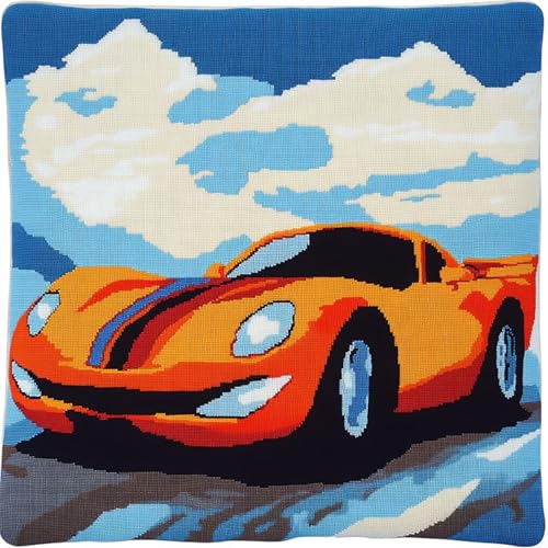 AxiangziK Knüpfhaken-Set Kissenbezug,Cartoon-Sportwagen,Knüpfteppiche Set Kissen Knüpfen Latch Hook Kit Handgemachte Geschenke Für Kinder Und Erwachsene,17x17in von AxiangziK