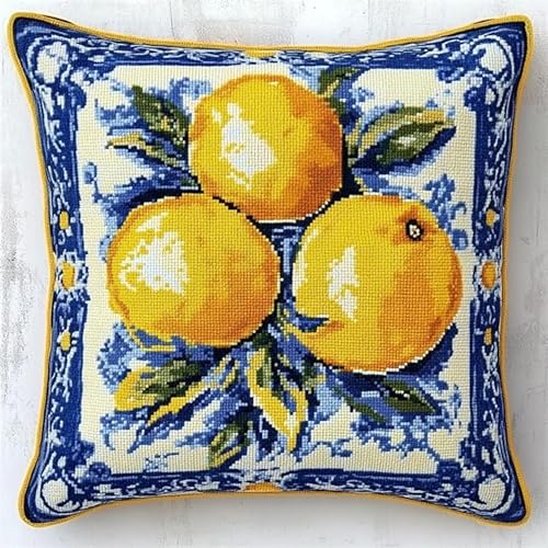 AxiangziK Knüpfkissen Zum Selber Knüpfen,Frucht Zitrone,DIY Kissen Hülle Knüpfset,Kissenbezug Knüpfen Set Kreuzstich für Kinder Erwachsene,17x17in von AxiangziK
