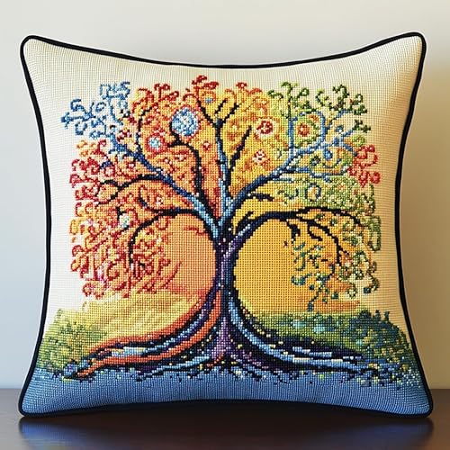 AxiangziK Landschaft Kreuzstich Set Vorgedruckt,Bunter Vier-Jahreszeiten-Baum,Gobelin Stickbilder Kreuzstich Kissen Set Stickkissen Kreuzstichkissen/Stickkissen-Set,18x18in AxiangziK Landschaft Kreuzstich Set Vorgedruckt,Bunter Vier-Jahreszeiten-Baum,Gobelin Stickbilder Kreuzstich Kissen Set Stickkissen Kreuzstichkissen/Stickkissen-Set,18x18in von AxiangziK