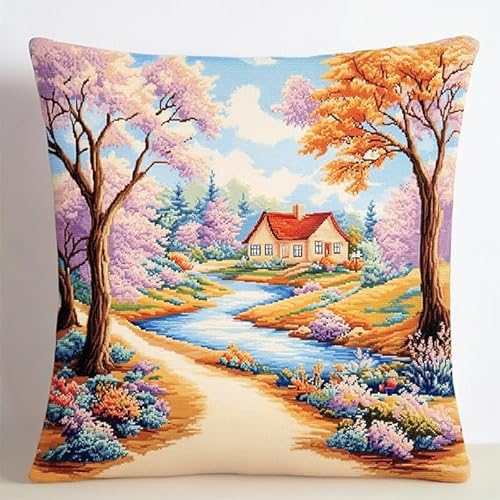 AxiangziK Landschaft Stickset Kreuzstich Kissen Set Vorgedruckt,Blumenwaldhütte,Stickset Anfänger Bastelsets für Erwachsene,Stickkissen,Handstickerei-DIY,18x18in AxiangziK Landschaft Stickset Kreuzstich Kissen Set Vorgedruckt,Blumenwaldhütte,Stickset Anfänger Bastelsets für Erwachsene,Stickkissen,Handstickerei-DIY,18x18in von AxiangziK