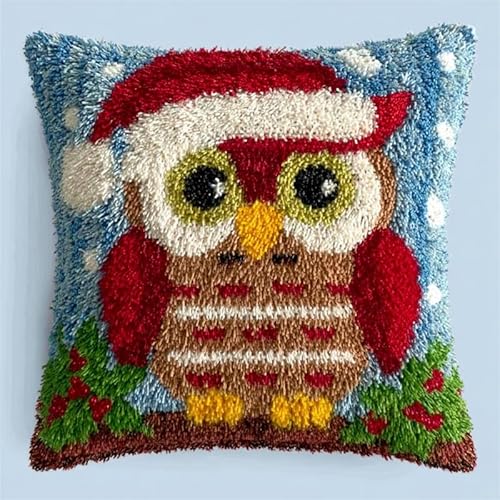 AxiangziK Latch Hook Cushion Kits for Adults,Cartoon-Eule,Latch Hook Pillow Case,Embroidery Kits,DIY Needlework Pillow Cover Cushion Making,17x17in von AxiangziK