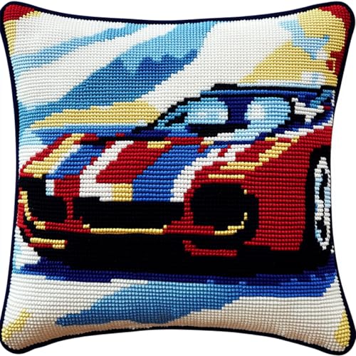 AxiangziK Latch Hook Cushion Kits for Adults,Cartoon-Sportwagen,Latch Hook Pillow Case,Embroidery Kits,DIY Needlework Pillow Cover Cushion Making,17x17in von AxiangziK