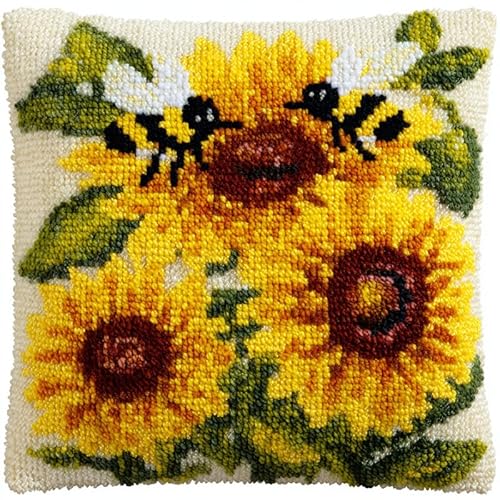 AxiangziK Latch Hook Kissen Kit,Sonnenblumen und Bienen,Knüpfkissen Set für Anfänger Erwachsene oder Kinder zum Selber Knüpfen,DIY Knüpfteppich Knüpfpackung,17x17in AxiangziK Latch Hook Kissen Kit,Sonnenblumen und Bienen,Knüpfkissen Set für Anfänger Erwachsene oder Kinder zum Selber Knüpfen,DIY Knüpfteppich Knüpfpackung,17x17in von AxiangziK