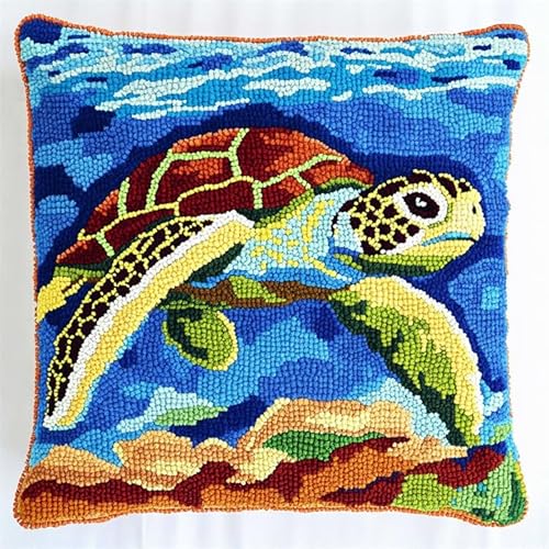 AxiangziK Latch Hook Kissen Kit,Tierschildkröte,Knüpfkissen Set für Anfänger Erwachsene oder Kinder zum Selber Knüpfen,DIY Knüpfteppich Knüpfpackung,17x17in von AxiangziK