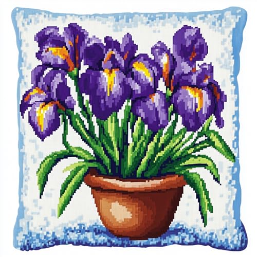 AxiangziK Latch Hook Kits Cushion Cover,Lila Iris Blumentopf,Latch Hook Embroidery for Adults and Beginners Pillow Case Sofa Cushion Cover Craft Kits,17x17in AxiangziK Latch Hook Kits Cushion Cover,Lila Iris Blumentopf,Latch Hook Embroidery for Adults and Beginners Pillow Case Sofa Cushion Cover Craft Kits,17x17in von AxiangziK