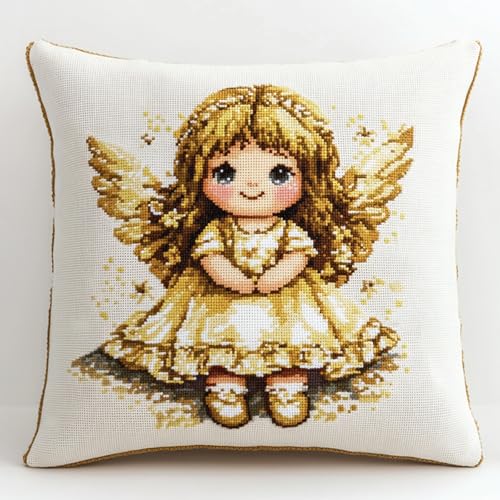 AxiangziK Mädchen Knüpfhaken-Set Kissenbezug,Süßes Engelsmädchen,Knüpfteppiche Set Kissen Knüpfen Latch Hook Kit Handgemachte Geschenke Für Kinder Und Erwachsene,17x17in von AxiangziK