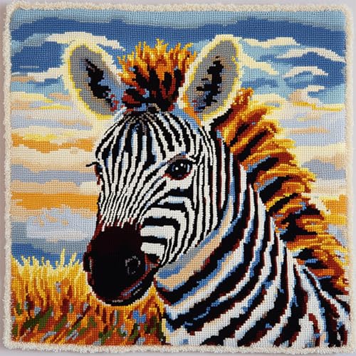 AxiangziK Nadelspitzen-Kissen-Set,Tierzebra,Knüpfkissen-Set,DIY-Kissenbezug,Basteln,bedruckte Leinwand für Anfänger,Stickerei,Bastelkissen,17x17in von AxiangziK
