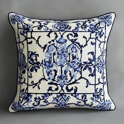 AxiangziK Retro-Kunst Kreuzstichkissen Set,blaue Blume,Kissenbezug Zum Sticken Kreuzstich Stickkissen mit Muster,11CT Stickset Kreuzstich Kissen,45x45cm AxiangziK Retro-Kunst Kreuzstichkissen Set,blaue Blume,Kissenbezug Zum Sticken Kreuzstich Stickkissen mit Muster,11CT Stickset Kreuzstich Kissen,45x45cm von AxiangziK