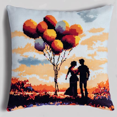 AxiangziK Romantische Szene Latch Hook Kissen Kit,Liebesballon,Knüpfkissen Set für Anfänger Erwachsene oder Kinder zum Selber Knüpfen,DIY Knüpfteppich Knüpfpackung,17x17in von AxiangziK
