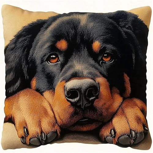 AxiangziK Tier Hund DIY Knüpfkissen Set erwachsene,Süßer Rottweiler,knüpfkissen set,Knüpfkissen,Überwurfkissen,Matte,Stickerei-Bastelsets für Anfänger Heimdekoration,17x17in von AxiangziK