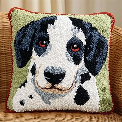 AxiangziK Tier Hund Knüpfkissen Knüpfen Set Anfänger,Dalmatiner,DIY Knüpfhaken-Set Bedrucktes Kissen Häkelgarn Stickerei Handarbeit Stickset,17x17in von AxiangziK