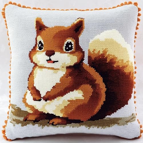 AxiangziK Tier Knüpfhaken,komplettes Kissenüberzug-Set,Süßes Eichhörnchen,Kissenbezüge,Häkelset für Kinder,Erwachsene,Anfänger,Heimdekoration,17x17in von AxiangziK