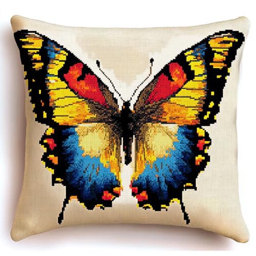 AxiangziK Tier Knüpfkissen Set,Schöner Schmetterling,für Kinder oder Anfänger Erwachsene zum Selber Knüpfen,DIY Knüpfteppich Knüpfpackung,Knüpfhaken Set,17x17in von AxiangziK
